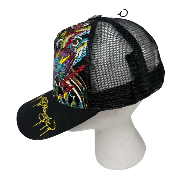 Ed Hardy Rhinestone Dragon Trucker Hat Black studs rhinestones NWT - Picture 3 of 10